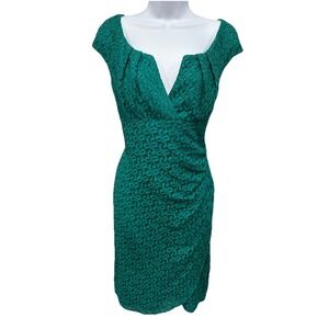 ADRIANNA PAPELL Lace Dress Women's Size 14 Green Sheath Lining Midi Zip Up
